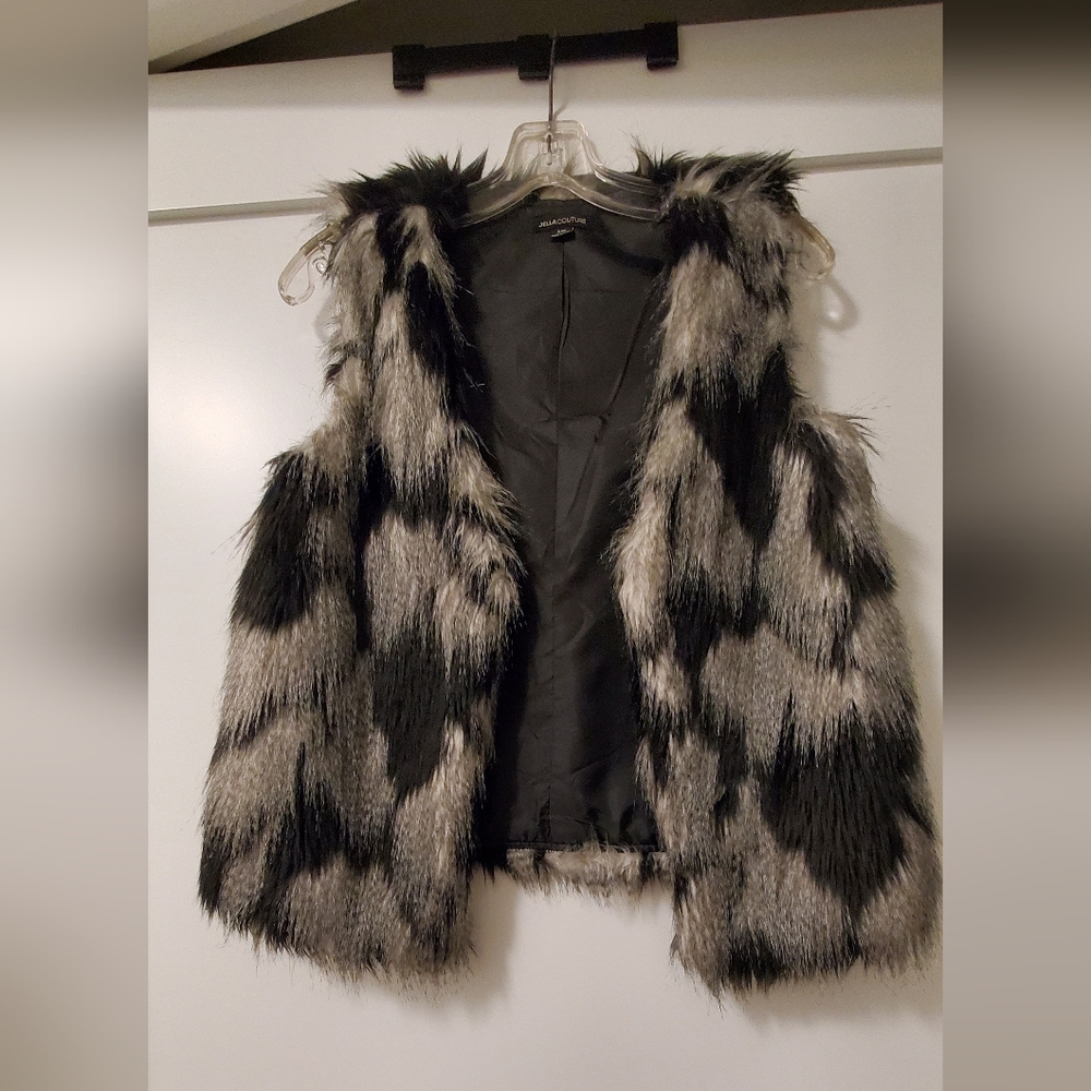 Jella Couture Black and Gray Faux Fur Vest